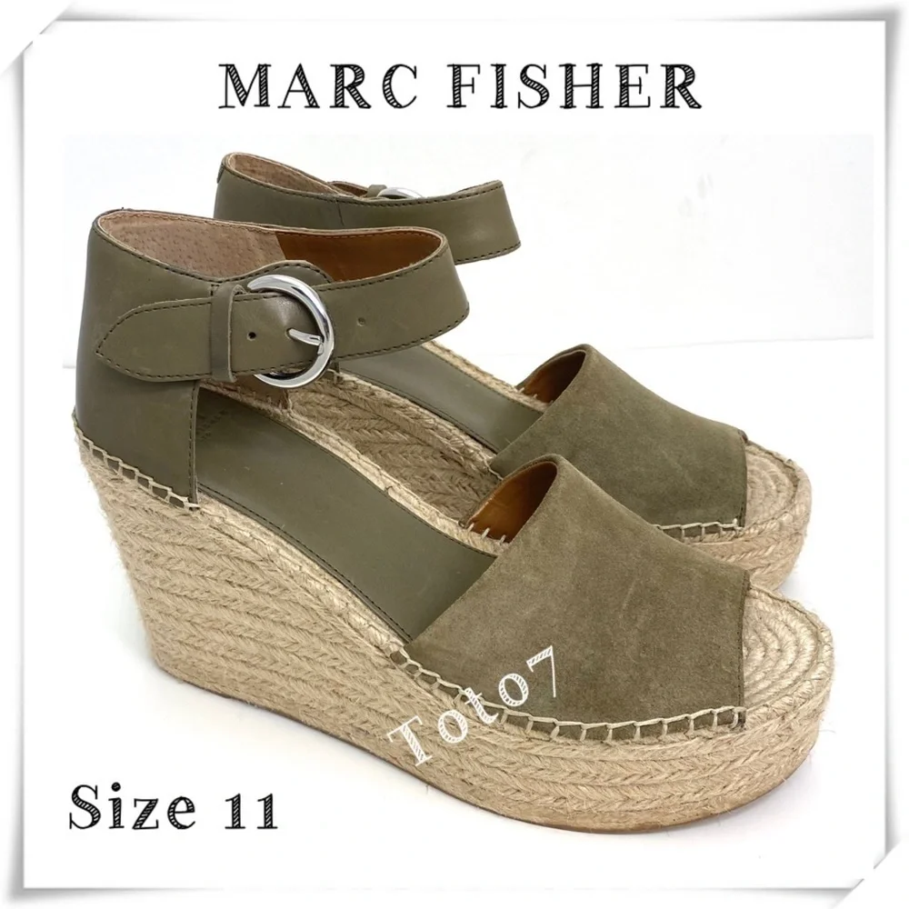 MARC Fisher Mlalida Suede Espadrilles Wedge Sandal in Olive Green Size 11 NWOT